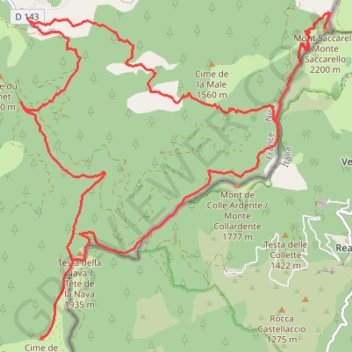 Mont Saccarel et Cime de Marta depuis Notre-Dame-des-Fontaines GPS track, route, trail