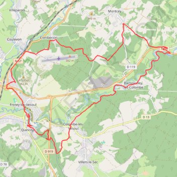 Frotey-lès-Vesoul - Montcey - Calmoutier - Colombe-lès-Vesoul GPS track, route, trail