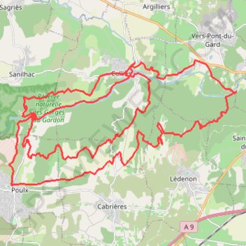 Boucle Gardon - Pont du Gard GPS track, route, trail