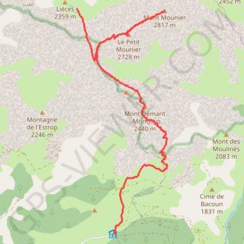 Col de l'Espaul - Mont Démant - Mont Mounier - Combe de Crousette GPS track, route, trail