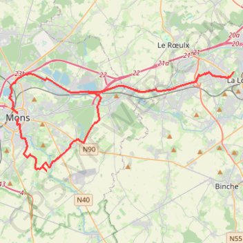 Circuit de MONS vers le CANAL DU CENTRE HISTORIQUE / Hainaut GPS track, route, trail