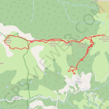 Sommet de Houndarète, pic des Taulères, plateau d'Ourdinse depuis Aydius GPS track, route, trail