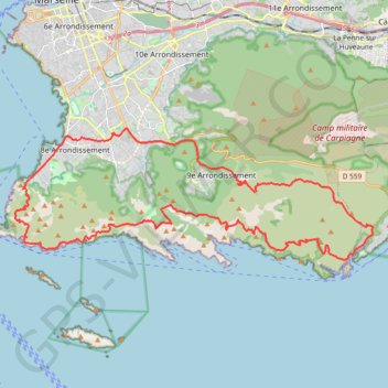 Les calanques boucle Marseille Cassis GPS track, route, trail