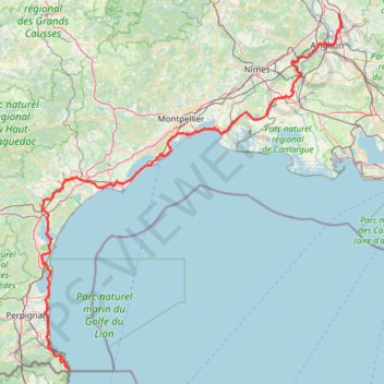 Courthézon (84350), Vaucluse, Provence-Alpes-Côte d'Azur, France - Cerbère (66290), Pyrénées-Orientales, Occitanie, France GPS track, route, trail