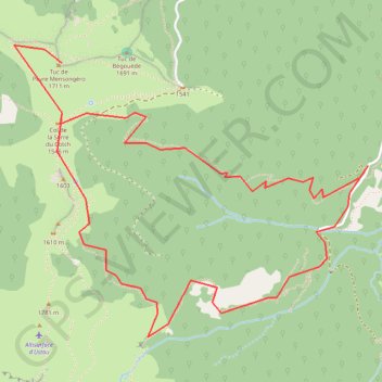 Tuc de Peyre Mensongère depuis Bielle GPS track, route, trail