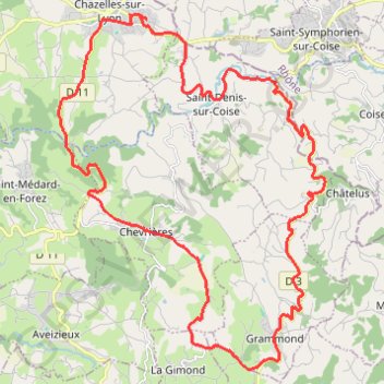 Montée Grammond départ Chazelles-sur-Lyon GPS track, route, trail