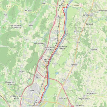 Mâcon Fleurville à vélo GPS track, route, trail