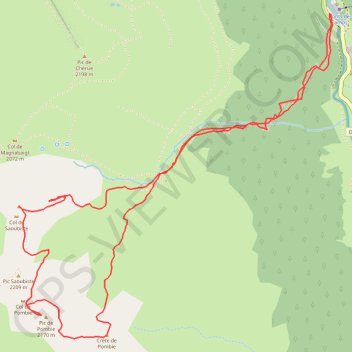 Pic de Pombie, sommets 2174 - 2207 depuis Pont de Camps GPS track, route, trail