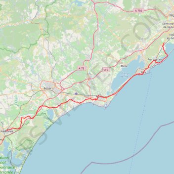 Itinéraire de Narbonne à Mireval GPS track, route, trail