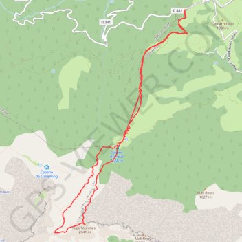 Tourelles de Camplong depuis le col de Bouésou GPS track, route, trail