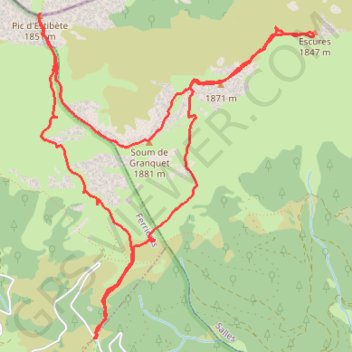 Estibette, Granquet, Las Escures depuis col des Spandelles GPS track, route, trail