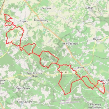St Sulpice vers Ecoyeux BIS 53 kms pour 48 kms GPS track, route, trail