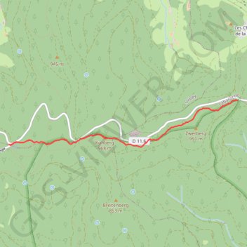 Colmar - Rectangle jaune, de Baerenstall à Croix-de-Wihr GPS track, route, trail