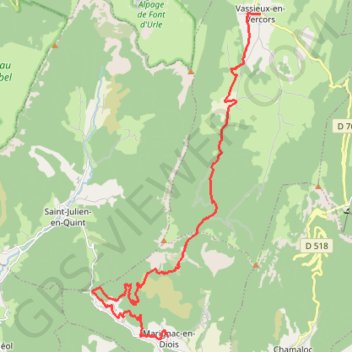 Grande Traversée des PréAlpes : Vassieux-en-Vercors - Marignac-en-Diois GPS track, route, trail