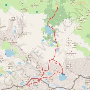 Clarabide, Gourgs Blancs, Spijeoles depuis le refuge du Portillon GPS track, route, trail