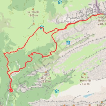 Tête de Bossetan GPS track, route, trail