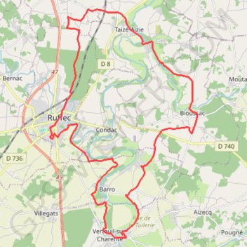 Ruffec vers Verteuil 35 kms GPS track, route, trail