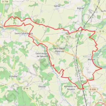 Rouillac Marsac 45 kms GPS track, route, trail