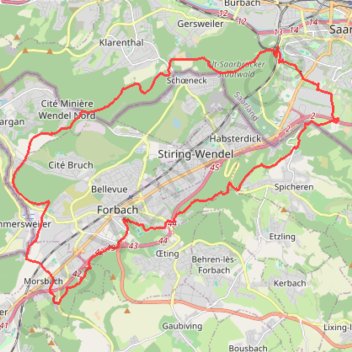 Boucle Forbach Sarrebruck et retour par Gersweiler GPS track, route, trail