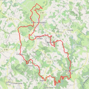 Entre Pompadour, le Vaysse et la Tine GPS track, route, trail