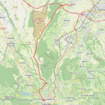Ibos - Lourdes liaison Compostelle GPS track, route, trail