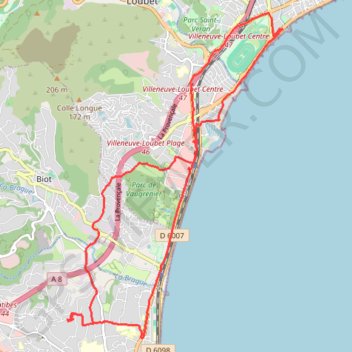 Balade entre Antibes et Cagnes-sur-Mer et retour par Vaugrenier, Biot GPS track, route, trail