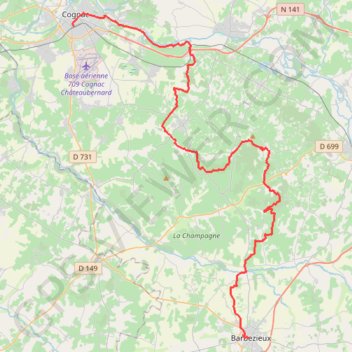 TCH J6 56km Cognac Barbezieux origine GPS track, route, trail