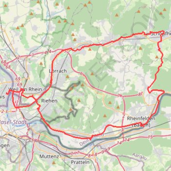 Huningue - Weil - Riehen - Rheinfelden - Schopfheim - Lörrach - Huningue GPS track, route, trail