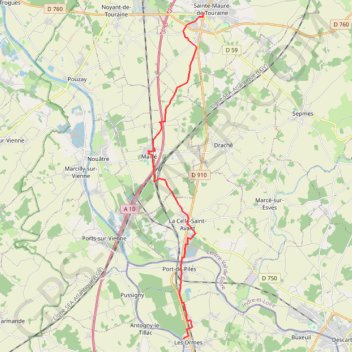 Chemin de Tours (Sainte Maure de Touraine à Les Ormes - variante) GPS track, route, trail