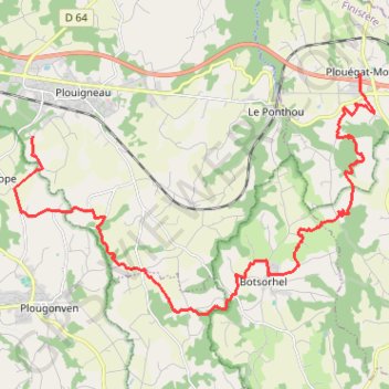 Tour du Trégor morlaisien GR380 - GR34D: Plouigneau - Plouégat Moysan GPS track, route, trail