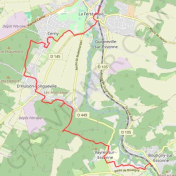 De La Ferté-Alais à Boutigny par les bois Charron et de Miséry GPS track, route, trail