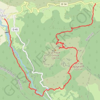 Pech de Bugarach par la fenêtre GPS track, route, trail