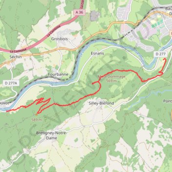 D'Ougney-Douvot à Baume-les-Dames GPS track, route, trail