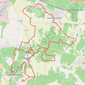 Gensac vers Angeac Champagne 36 kms GPS track, route, trail