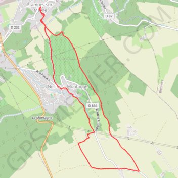 Etampes sur Marne, marche rapide GPS track, route, trail