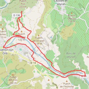 CESSENON , carrière de marbre de Coumiac, l'Orb, vieux moulin- 17km- 240m (Sabine 14 02 21) GPS track, route, trail