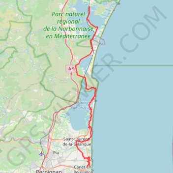 🚴 Trace du Canal de la Robine a Sainte-Marie-la-Mer GPS track, route, trail