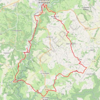Circuit aux alentours de Villefranche de Rouergue GPS track, route, trail