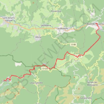 Tour du Haut-Languedoc, j1, Labastide-Rouairoux - Laviale GPS track, route, trail