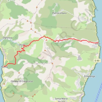 Cap corse Nonza à Sisco GPS track, route, trail