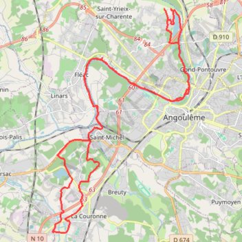 Bords de la charente Angouleme GPS track, route, trail