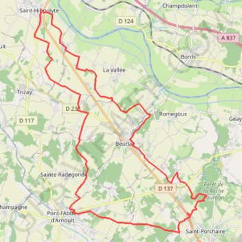 St Hippolyte Roche Courbon 39 kms GPS track, route, trail