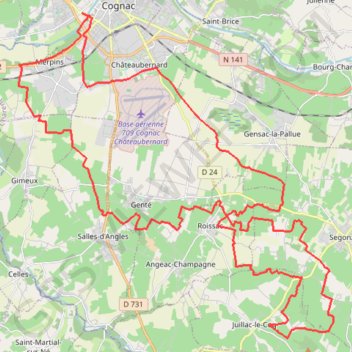 Cognac Juillac le Coq GPS track, route, trail