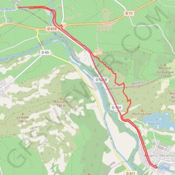 Balade sur le chemin de hâlage du canal de l'écluse d'Homps à Argens et retour GPS track, route, trail