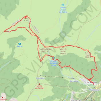 Boucle Bec de l'Aigle - Peyre Arse au départ du Lioran GPS track, route, trail
