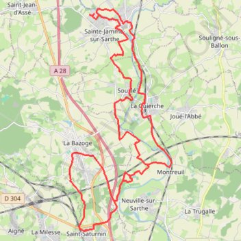 Le long de la Sarthe, au nord du Mans GPS track, route, trail