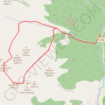 Pic de Comaminyana depuis la route de Caldes de Boí GPS track, route, trail