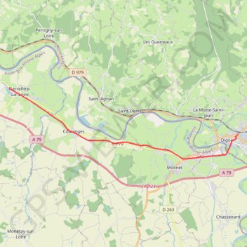 Itinéraire de 75 Av. du Général de Gaulle, 71160 Digoin, France à 25 Rte de Diou, 03470 Pierrefitte-sur-Loire, France GPS track, route, trail