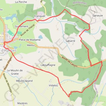 Tournon-d'Agenais, la bastide vue de la forêt du Verdus - Pays de la vallée du Lot GPS track, route, trail