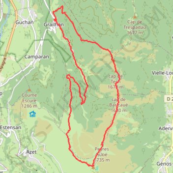 Crêtes de la Serre d'Azet, Tuc de Labatiadère depuis Grailhen GPS track, route, trail